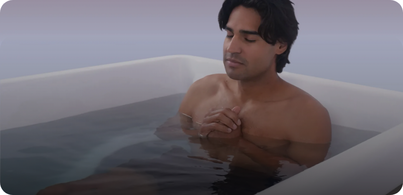Man enjoying a cold plunge bath